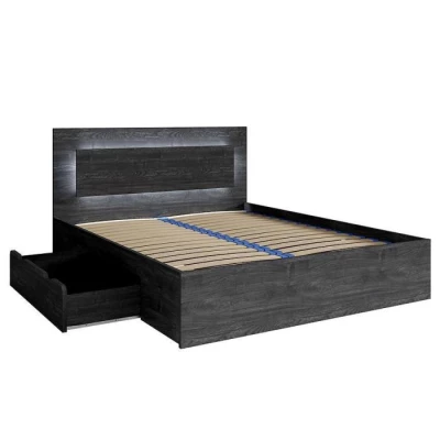 Manželská postel se šuplíky 160x200 RIONERO - jasan portland tmavý + LED osvětlení ZDARMA