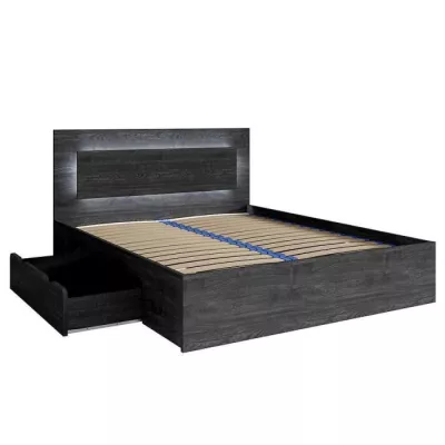 Manželská postel se šuplíky 160x200 RIONERO - jasan portland tmavý + LED osvětlení ZDARMA