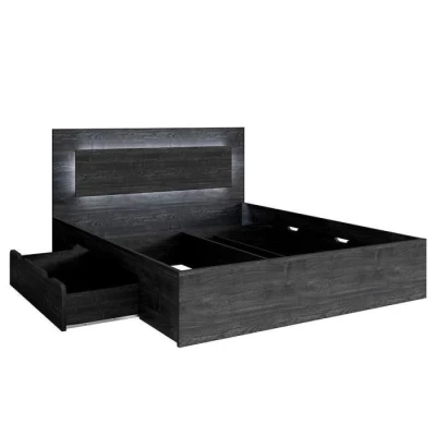 Manželská postel se šuplíky 160x200 RIONERO - jasan portland tmavý + LED osvětlení ZDARMA