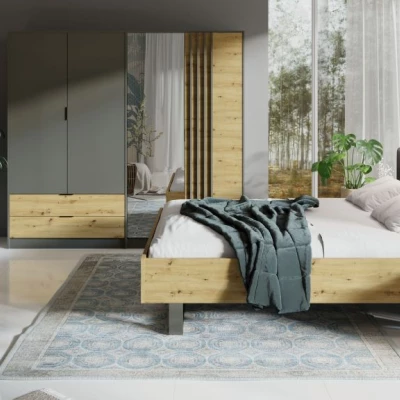 Manželská postel 160x200 GUADUAS - dub artisan / grafitová