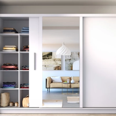 Velká šatní skříň 248 cm se zrcadlem ARMENIA - bílá