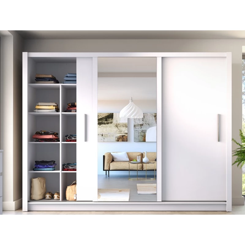 Velká šatní skříň 248 cm se zrcadlem ARMENIA - bílá