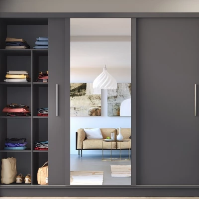 Velká šatní skříň 248 cm se zrcadlem ARMENIA - grafitová