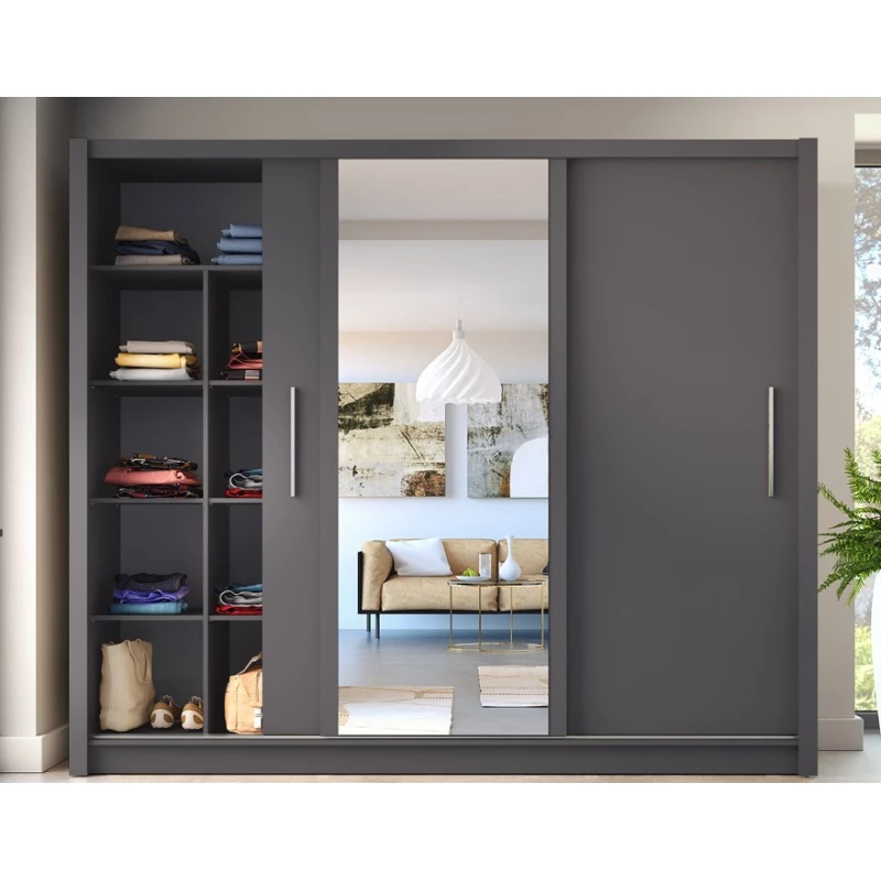 Velká šatní skříň 248 cm se zrcadlem ARMENIA - grafitová