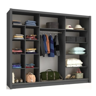 Velká šatní skříň 248 cm se zrcadlem ARMENIA - grafitová