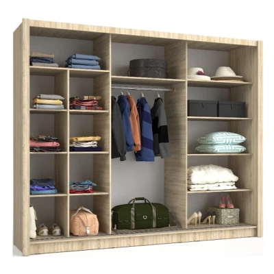 Velká šatní skříň 248 cm se zrcadlem ARMENIA - dub sonoma