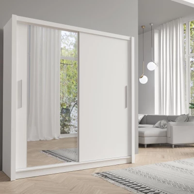 Široká šatní skříň 205 cm se zrcadlem ARMENIA - bílá