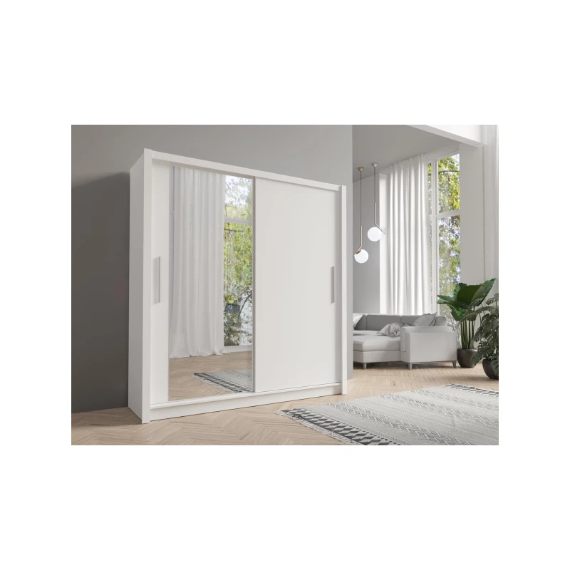 Široká šatní skříň 205 cm se zrcadlem ARMENIA - bílá