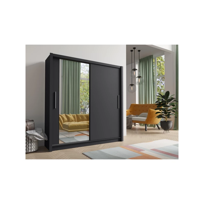 Široká šatní skříň 205 cm se zrcadlem ARMENIA - grafitová