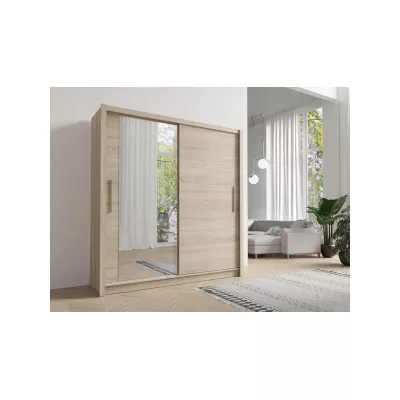 Široká šatní skříň 205 cm se zrcadlem ARMENIA - dub sonoma