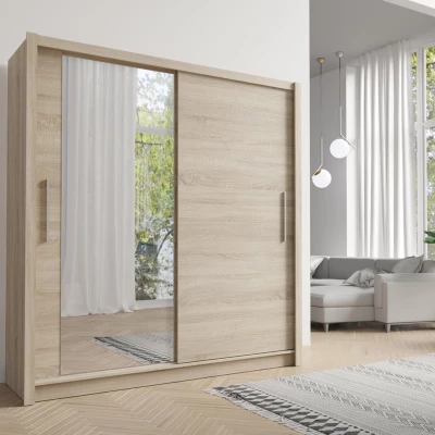 Vysoká šatní skříň 155 cm se zrcadlem ARMENIA - dub sonoma