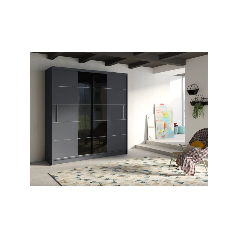 Široká šatní skříň 200 cm SOGAMO - grafitová