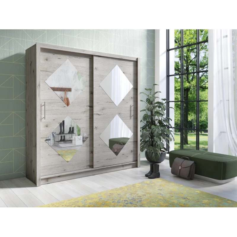 Zrcadlová šatní skříň 205 cm SOATA - dub wellington