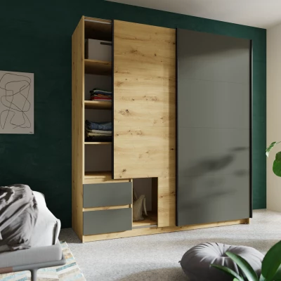 Vysoká šatní skříň 181 cm ANSERMA - dub artisan / grafitová