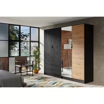 Šatní skříň se zrcadlem 221 cm CIENAGA - dub artisan / černá grafitová