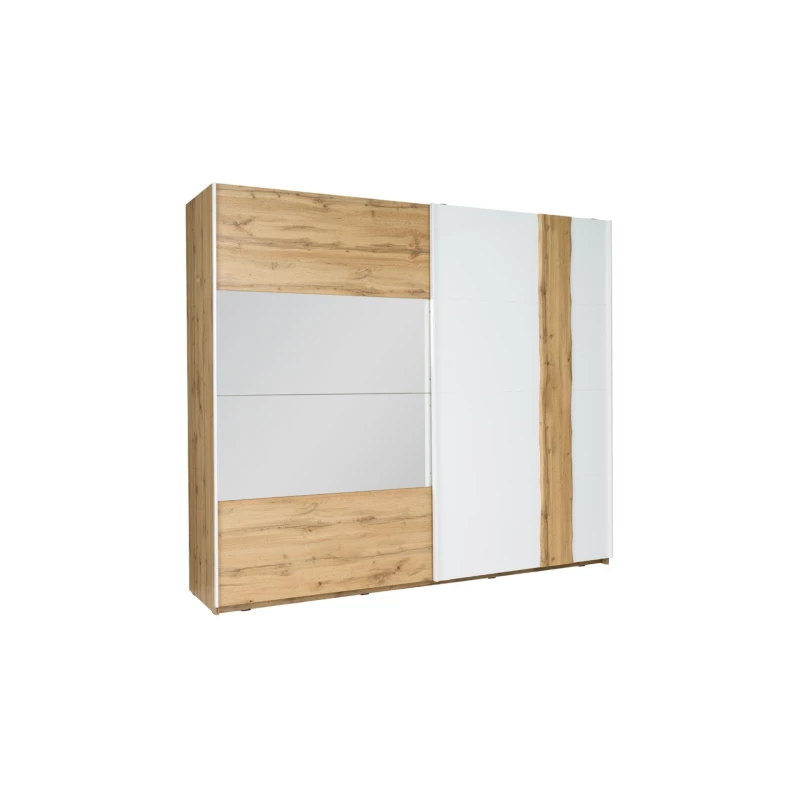 Vysoká zrcadlová šatní skříň 200 cm GARZON - dub wotan / alpská bílá