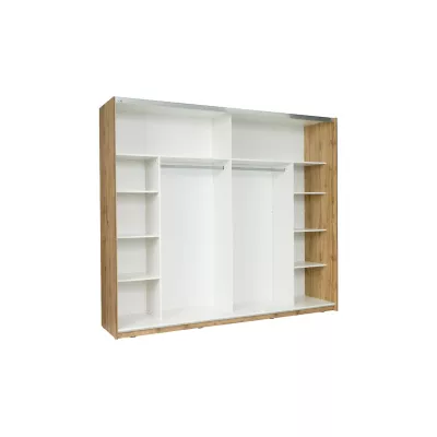 Vysoká zrcadlová šatní skříň 200 cm GARZON - dub wotan / alpská bílá