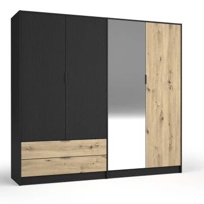 Velká zrcadlová šatní skříň 221 cm SALAMINA - dub artisan / černá grafitová