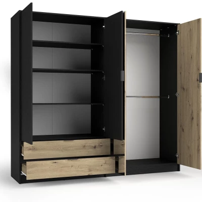 Velká zrcadlová šatní skříň 221 cm SALAMINA - dub artisan / černá grafitová