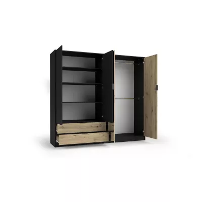 Velká zrcadlová šatní skříň 221 cm SALAMINA - dub artisan / černá grafitová