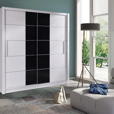 Šatní skříň 205 cm s posuvnými dveřmi TULUA - alpská bílá / černá