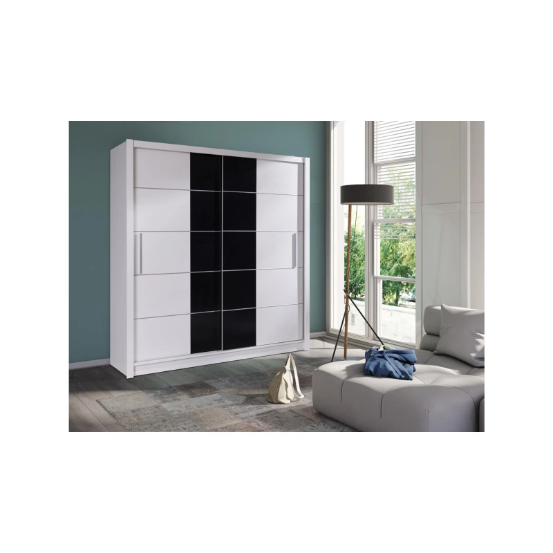Šatní skříň 205 cm s posuvnými dveřmi TULUA - alpská bílá / černá