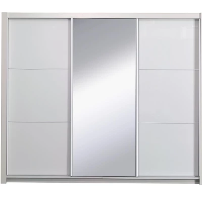 Velká zrcadlová šatní skříň 258 cm CAJICA - alpská bílá / lesklá bílá