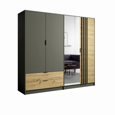 Velká zrcadlová šatní skříň 221 cm GUADUAS - dub artisan / grafitová