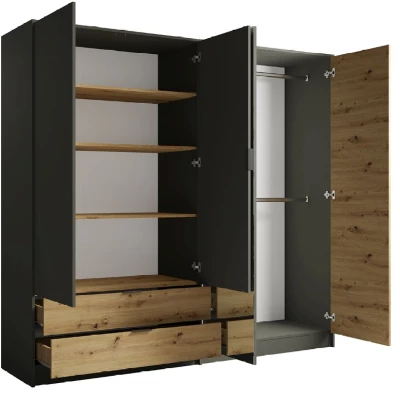 Velká zrcadlová šatní skříň 221 cm GUADUAS - dub artisan / grafitová