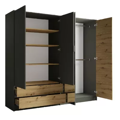 Velká zrcadlová šatní skříň 221 cm GUADUAS - dub artisan / grafitová