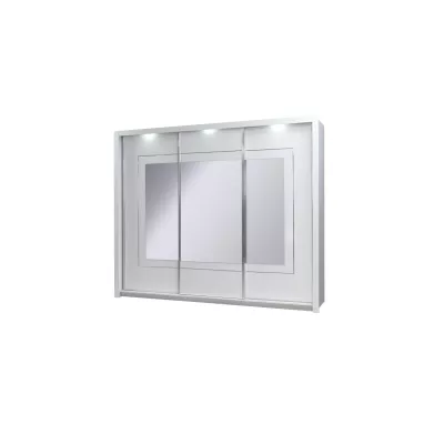 Velká zrcadlová šatní skříň 258 cm PAMPLONA - alpská bílá / lesklá bílá + LED osvětlení ZDARMA