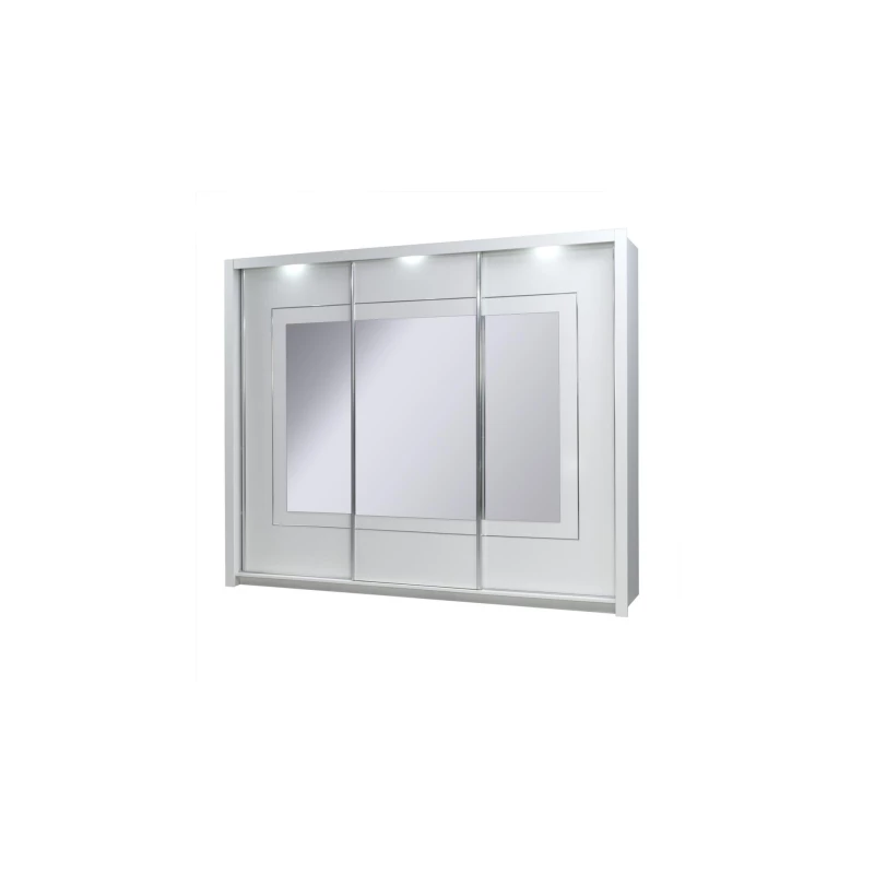 Velká zrcadlová šatní skříň 208 cm PAMPLONA - alpská bílá / lesklá bílá + LED osvětlení ZDARMA
