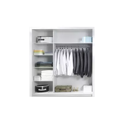 Velká zrcadlová šatní skříň 208 cm PAMPLONA - alpská bílá / lesklá bílá + LED osvětlení ZDARMA