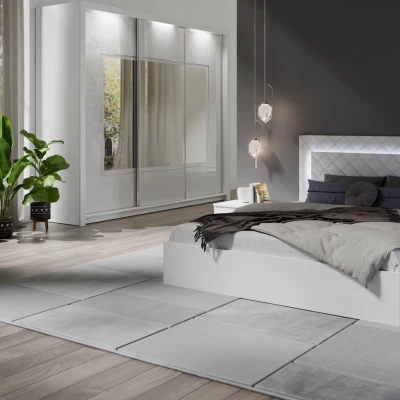 Velká zrcadlová šatní skříň 208 cm PAMPLONA - alpská bílá / lesklá bílá + LED osvětlení ZDARMA