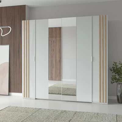 Velká zrcadlová šatní skříň 220 cm TURBO - dub artisan / bílá