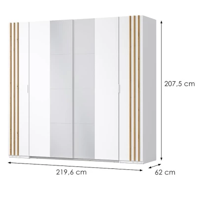 Velká zrcadlová šatní skříň 220 cm TURBO - dub artisan / bílá