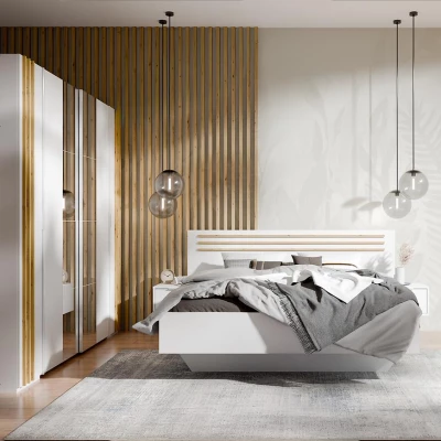 Velká zrcadlová šatní skříň 220 cm TURBO - dub artisan / bílá