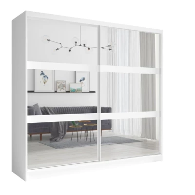 Velká zrcadlová šatní skříň 230 cm DUITAMA - bílá