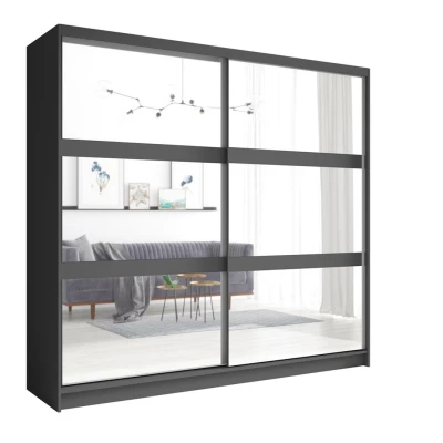 Velká zrcadlová šatní skříň 230 cm DUITAMA - grafitová