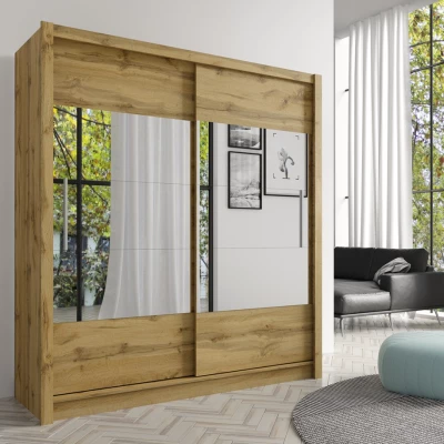 Šatní skříň se zrcadlem 181 cm FACATA - dub wotan