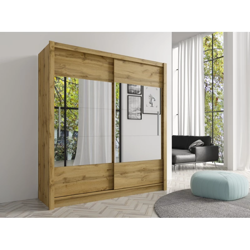 Šatní skříň se zrcadlem 181 cm FACATA - dub wotan