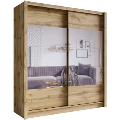 Šatní skříň se zrcadlem 181 cm FACATA - dub wotan