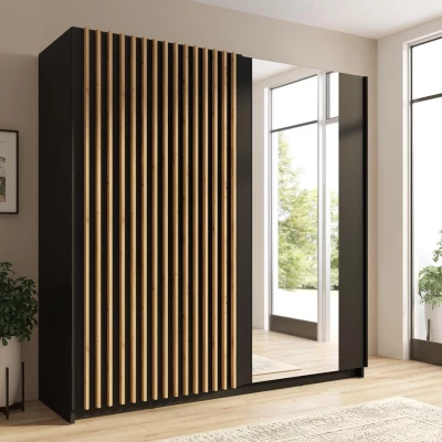 Velká šatní skříň 201 cm se zrcadlem SINCEJELO - dub artisan / černá