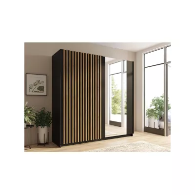 Velká šatní skříň 201 cm se zrcadlem SINCEJELO - dub artisan / černá