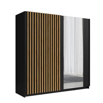 Velká šatní skříň 201 cm se zrcadlem SINCEJELO - dub artisan / černá