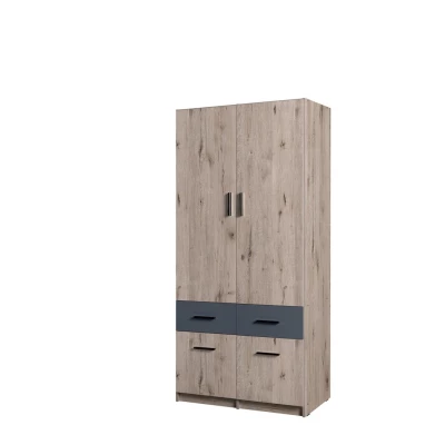 Kombinovaná šatní skříň 92 cm FUNZA 3 - dub wellington / grafitová