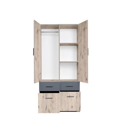Kombinovaná šatní skříň 92 cm FUNZA 3 - dub wellington / grafitová