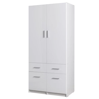 Kombinovaná šatní skříň 92 cm FUNZA 3 - alpská bílá / lesklá bílá