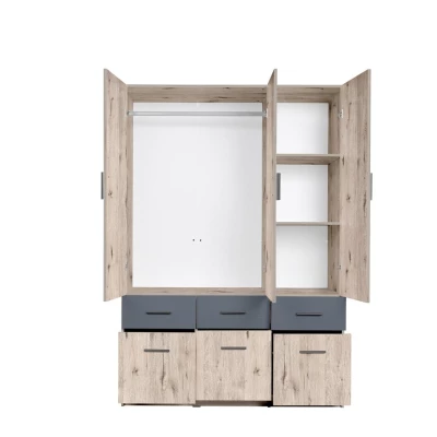 Široká šatní skříň 136 cm FUNZA 4 - dub wellington / grafitová