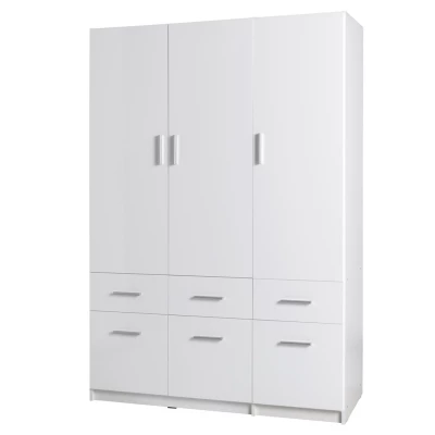 Široká šatní skříň 136 cm FUNZA 4 - alpská bílá / lesklá bílá